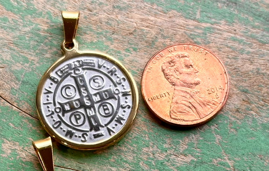 St Benedict Two Tone Stainless Steel Medallions