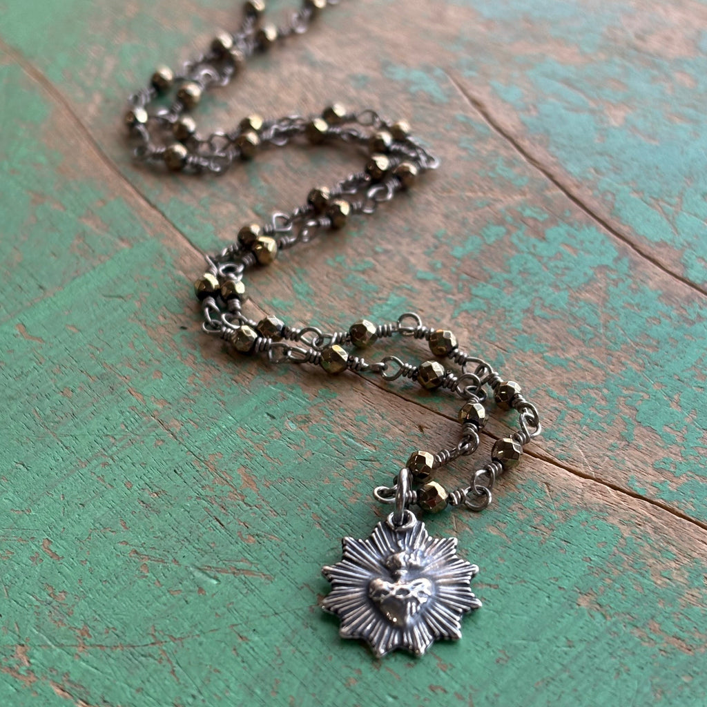 Sacred Heart Burst Hematite Necklace