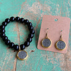 Black Glass Beaded Saint Bracelet or Earrings