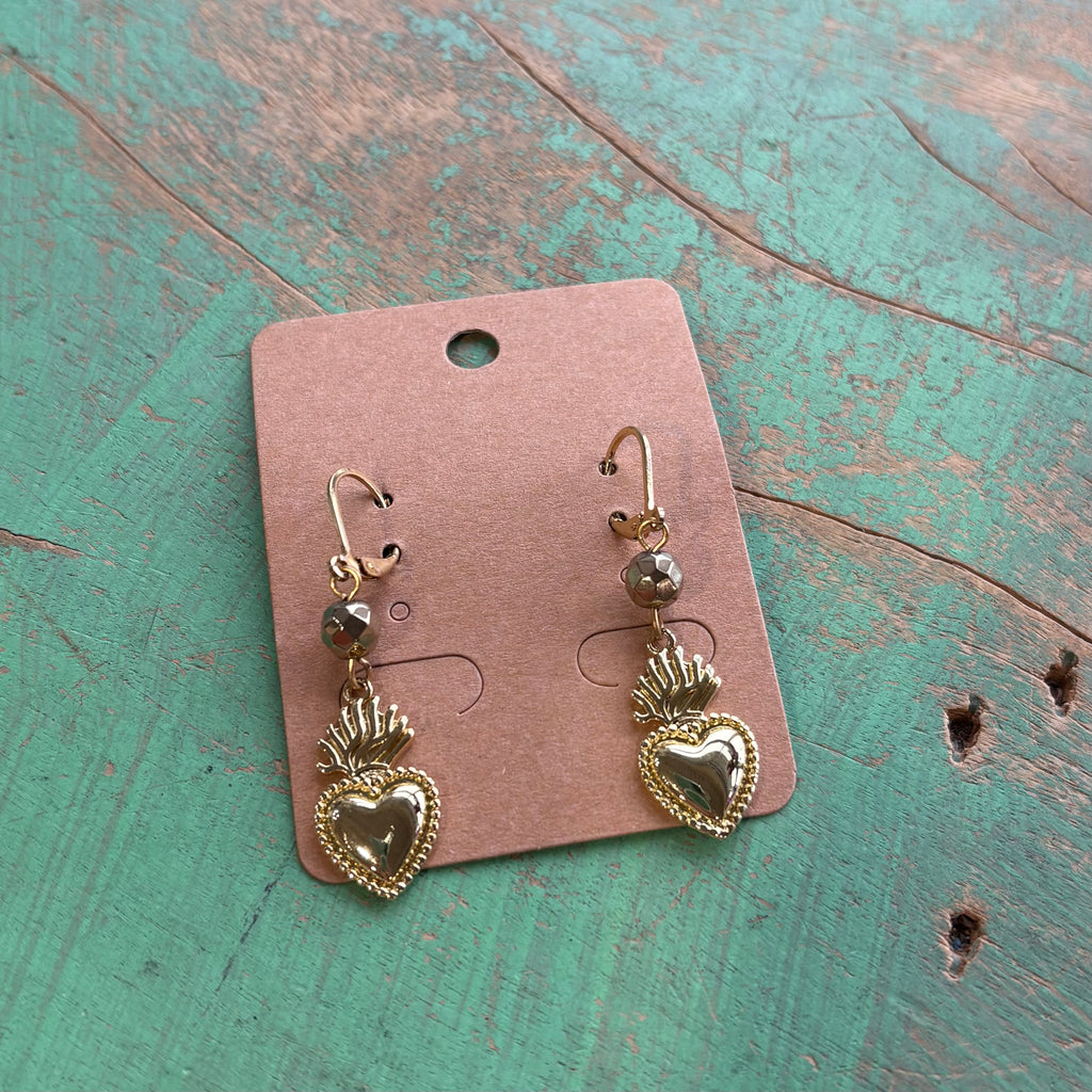 Sacred Heart Hematite Gold Earrings