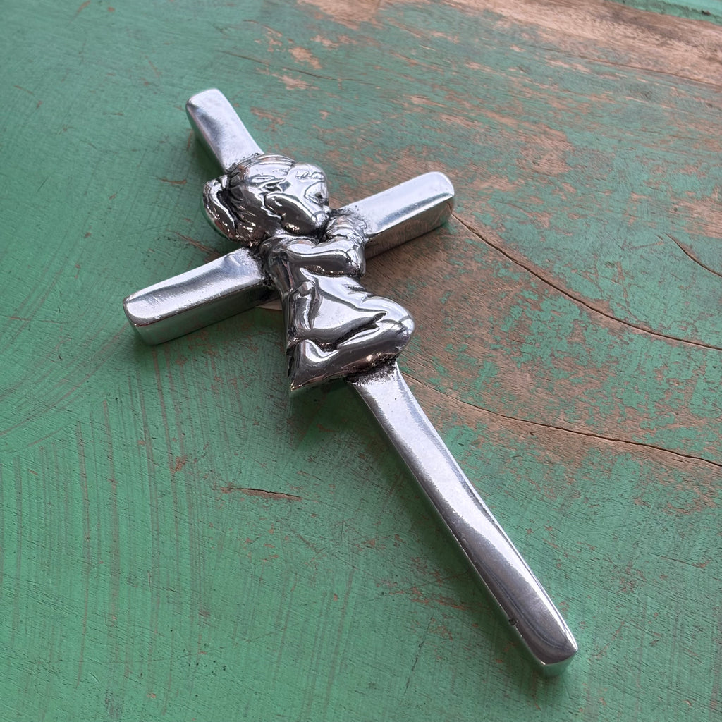 Pewter Kneeling Child Smooth Cross
