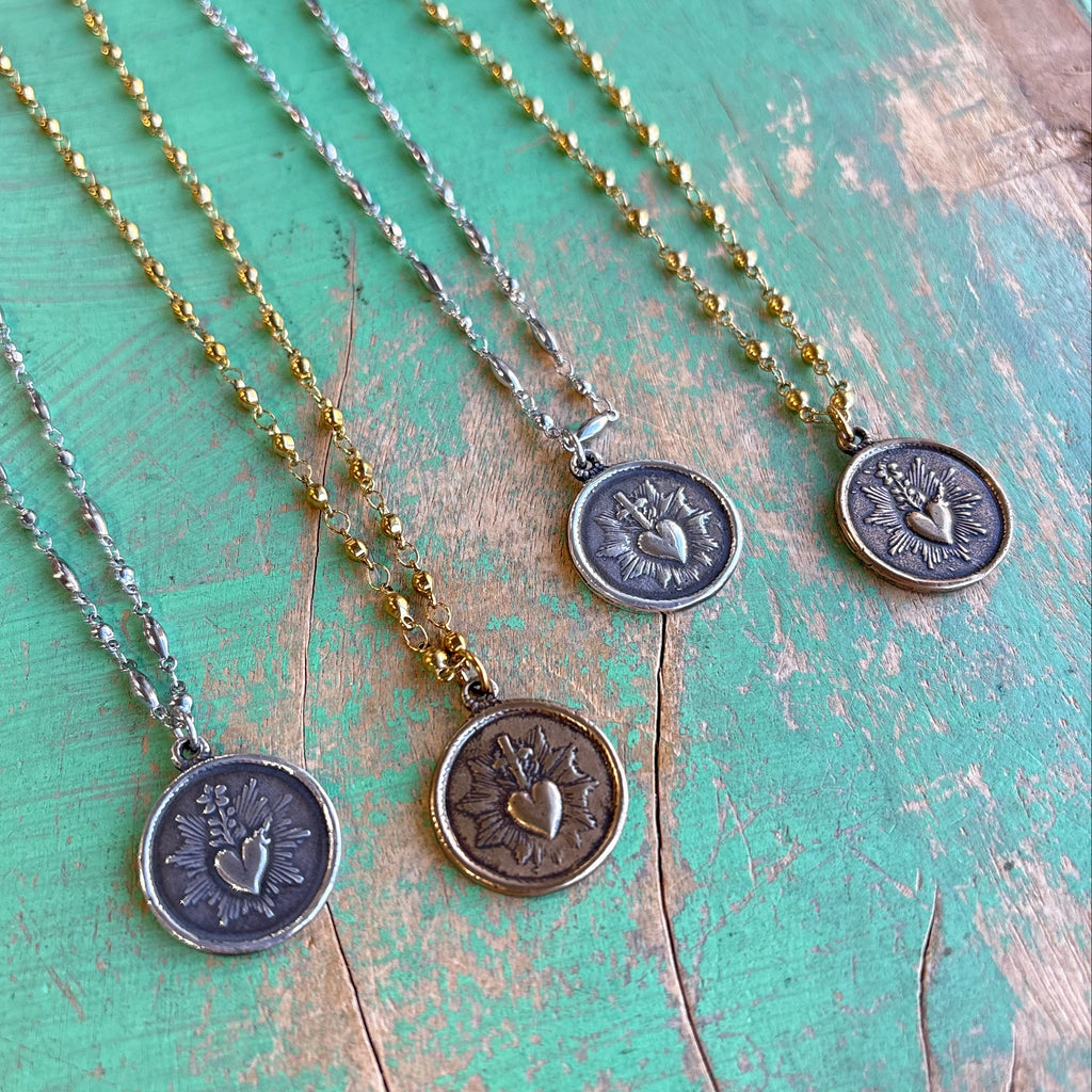 Double Sided Sacred Heart Necklace