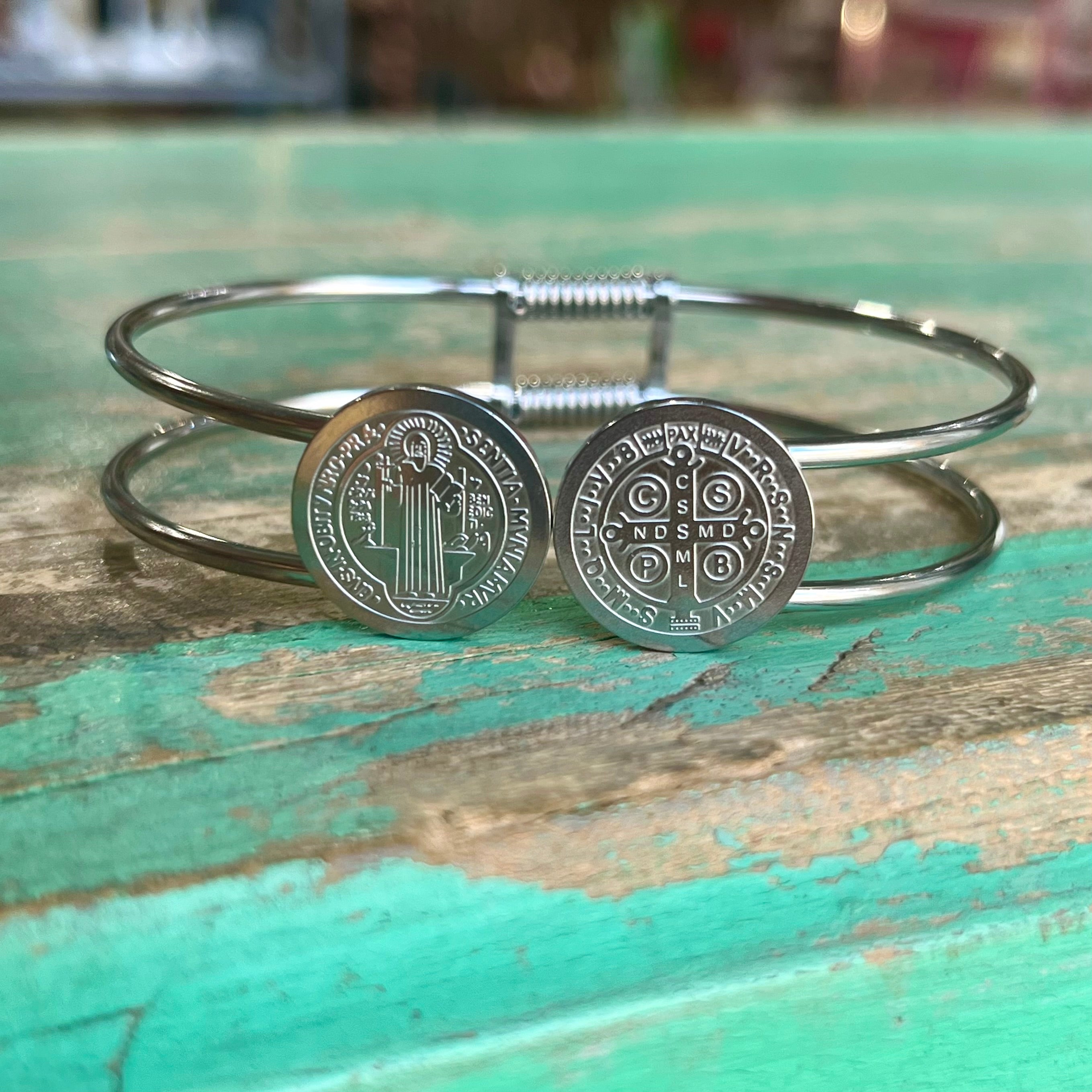 Stainless Steel St Benedict Bangle Bracelet