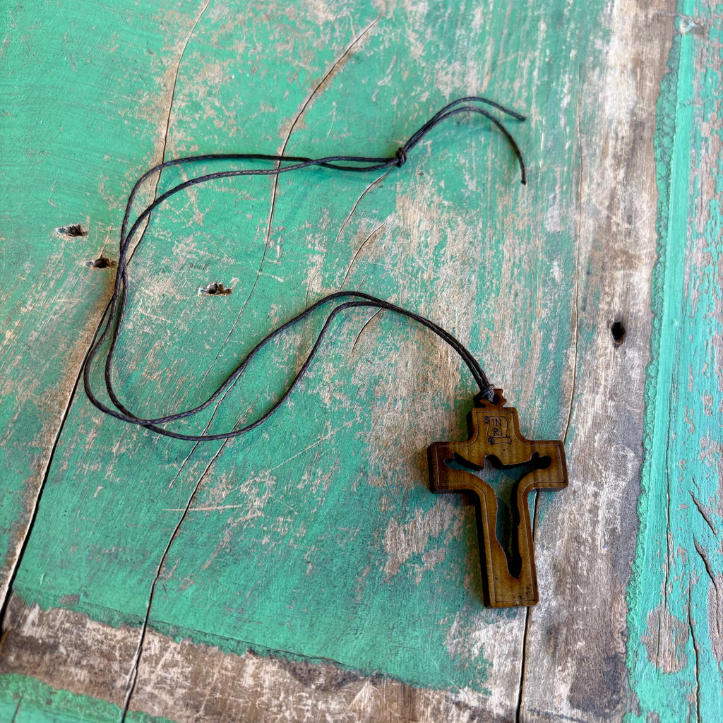 2" Cutout Jesus Wooden Crucifix on Cord