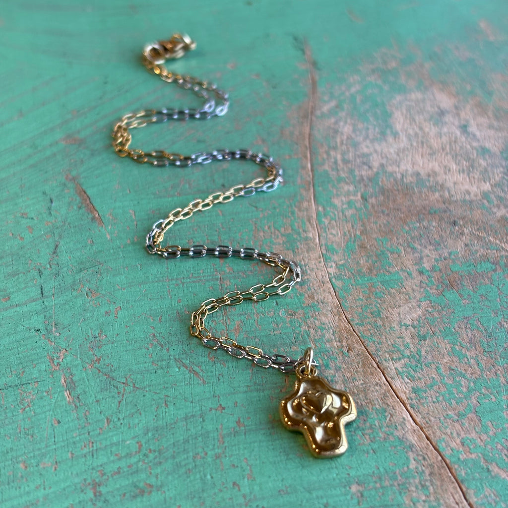 Two Tone Heart Cross Stainless Steel Necklace