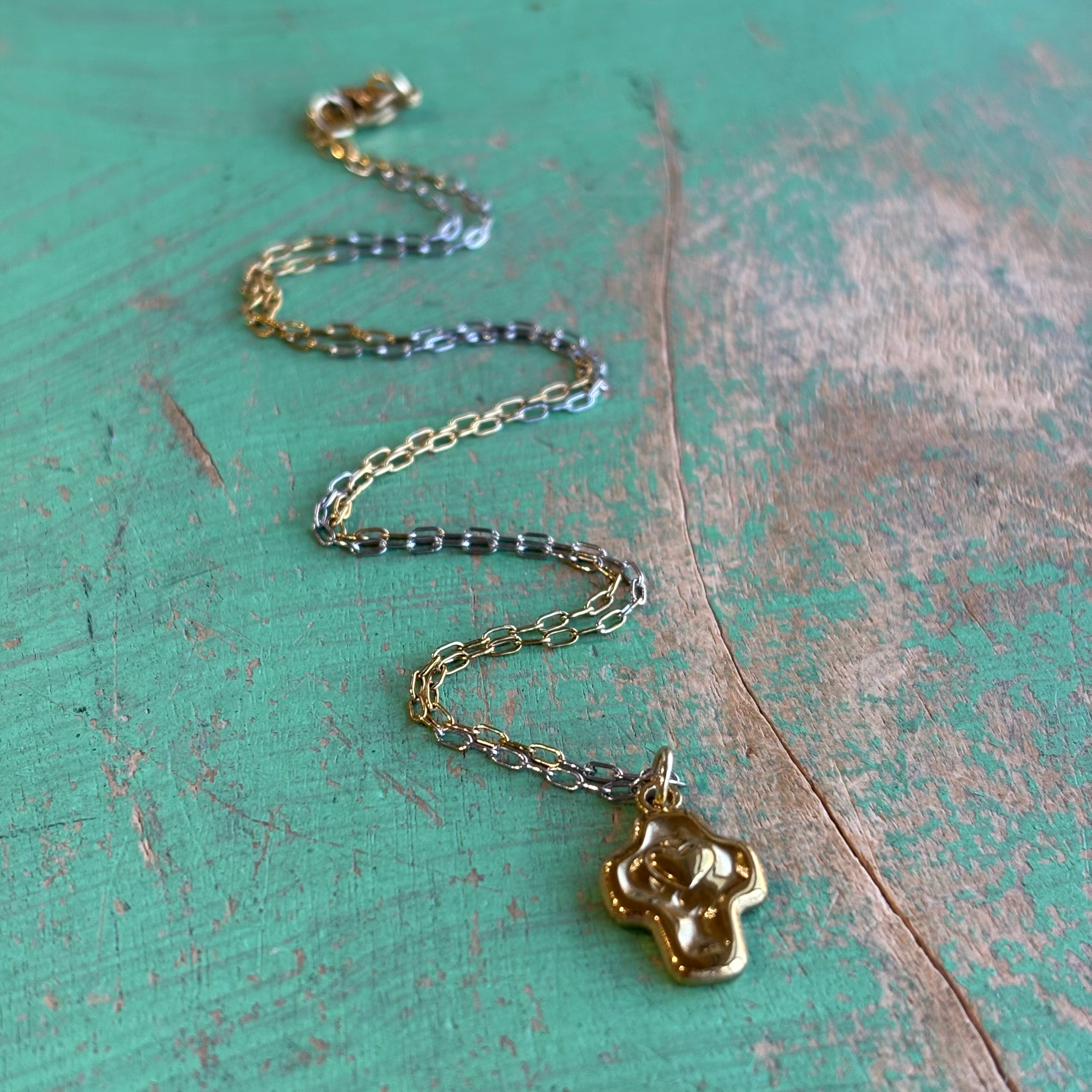 Two Tone Heart Cross Stainless Steel Necklace