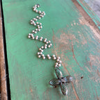 Long Crystal Cross Beige Howlite Necklace