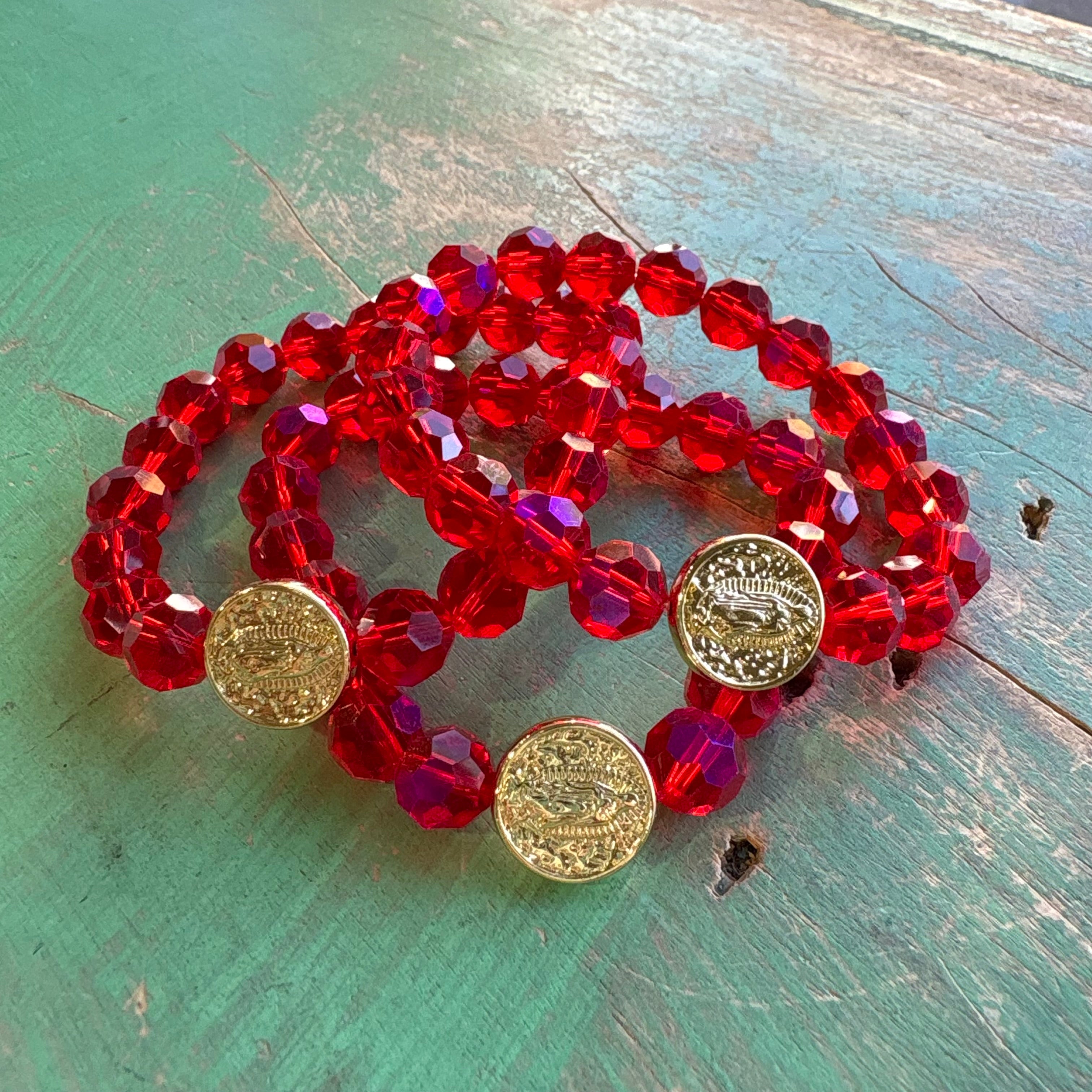 Festive Crystal Gold Our Lady of Guadalupe Bracelet