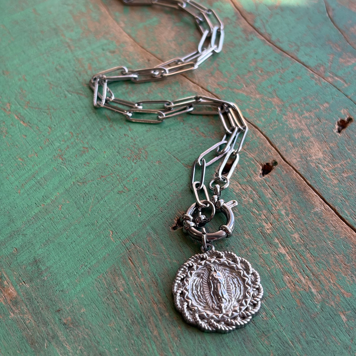 Our Lady of Guadalupe Paperclip Chain Necklace – Gold or Silver