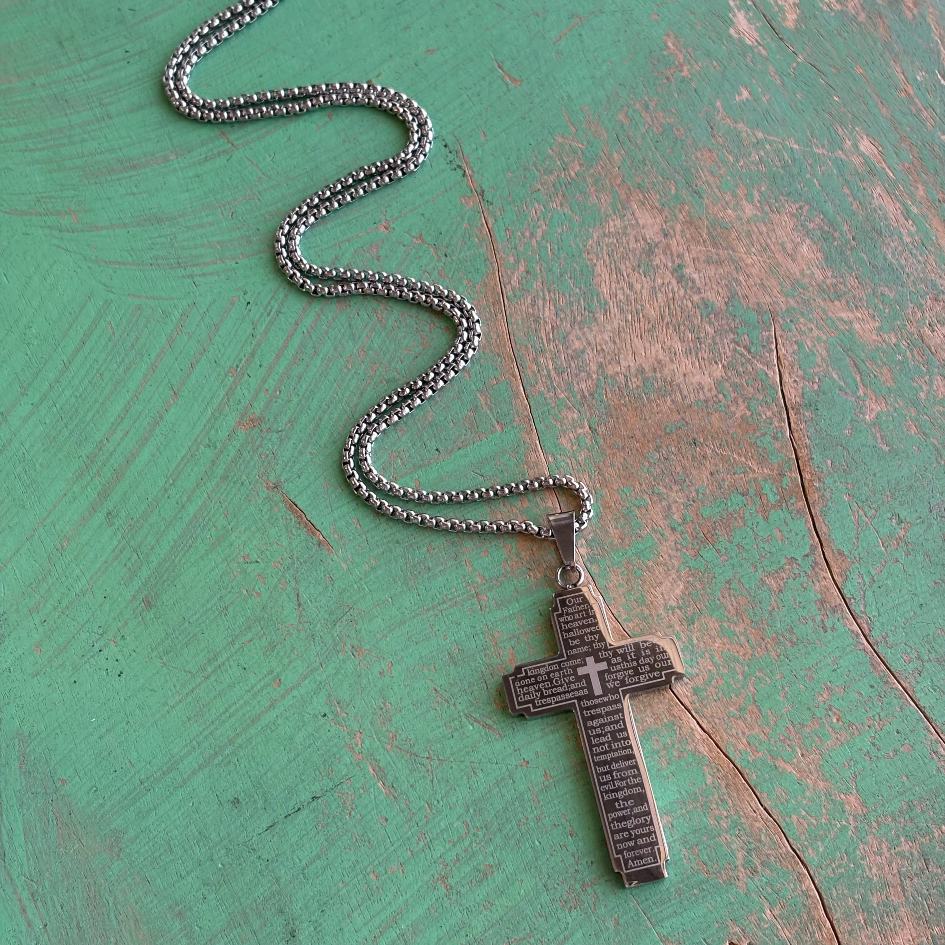 Our Father Cross Stainless Steel Necklace