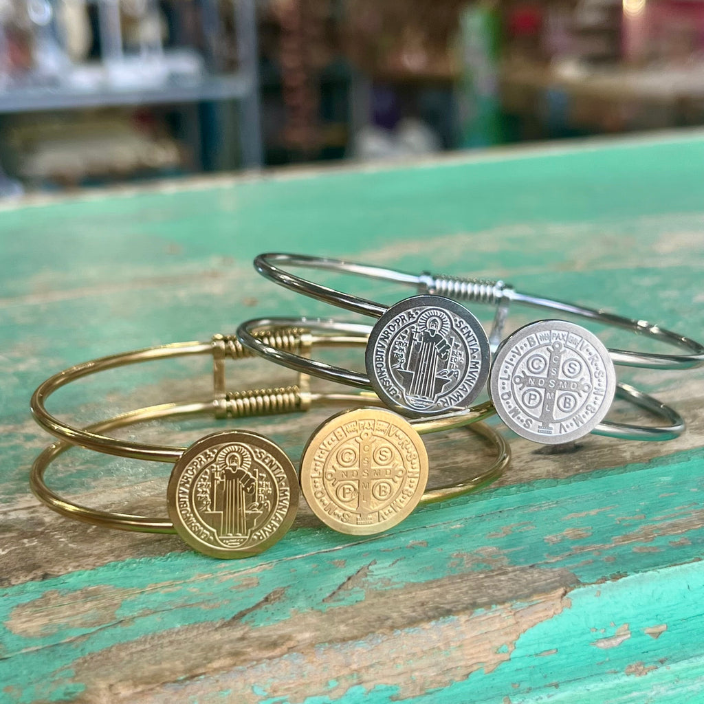 Stainless Steel St Benedict Bangle Bracelet