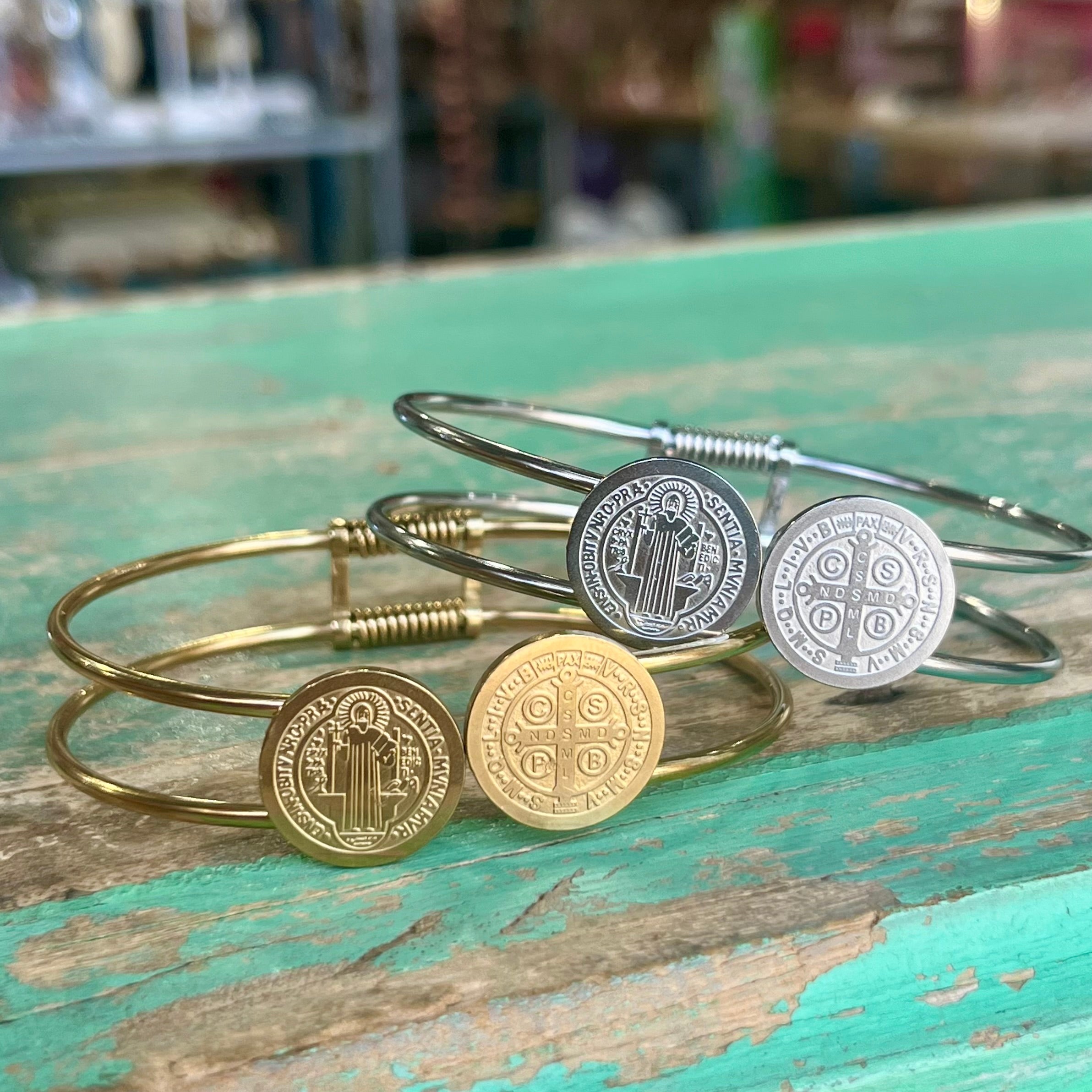 Stainless Steel St Benedict Bangle Bracelet