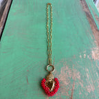 Red Love Sacred Heart Necklace or Earrings