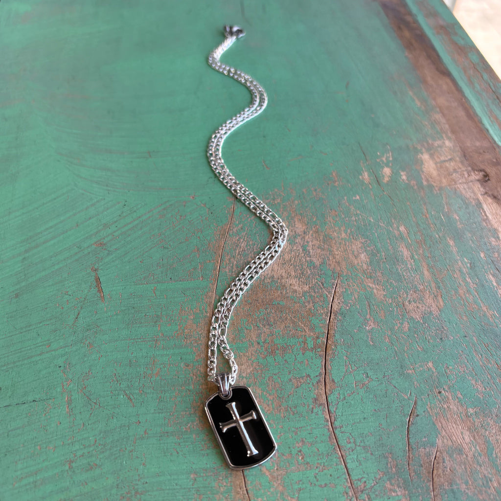 Bold Faith Black Enamel Cross Necklace