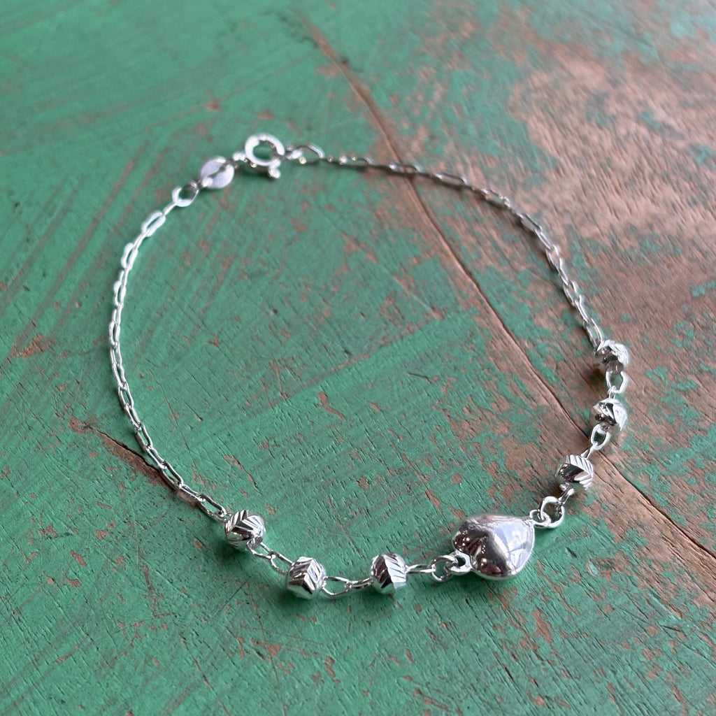 Sterling Silver Puffy Heart Bracelet
