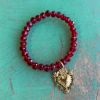 Red Crystal Gold Sacred Heart Bracelet
