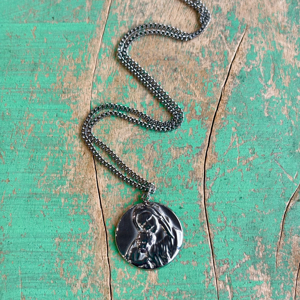 Madonna & Child Stainless Steel Medal Necklace – Gold or Silver