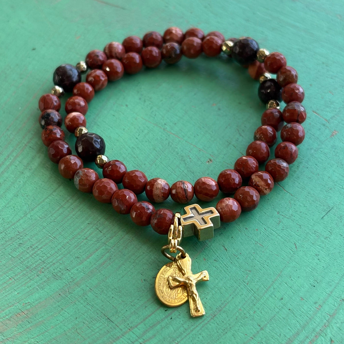 Rosary Wrap Bracelet with Gold Accents