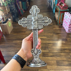 Ornate Standing Pewter Kneeling Boy Cross