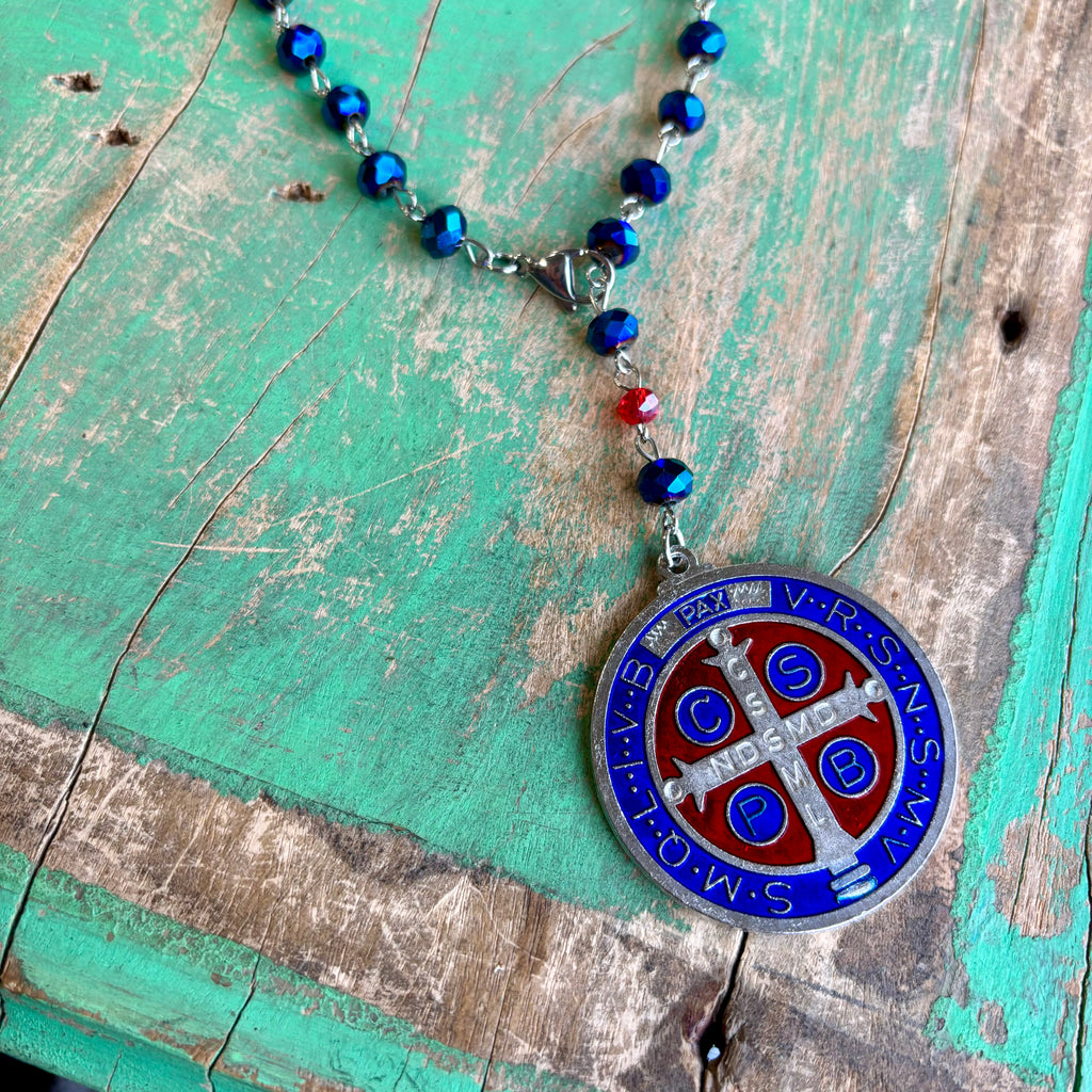 Red and Blue St Benedict Car Blessing