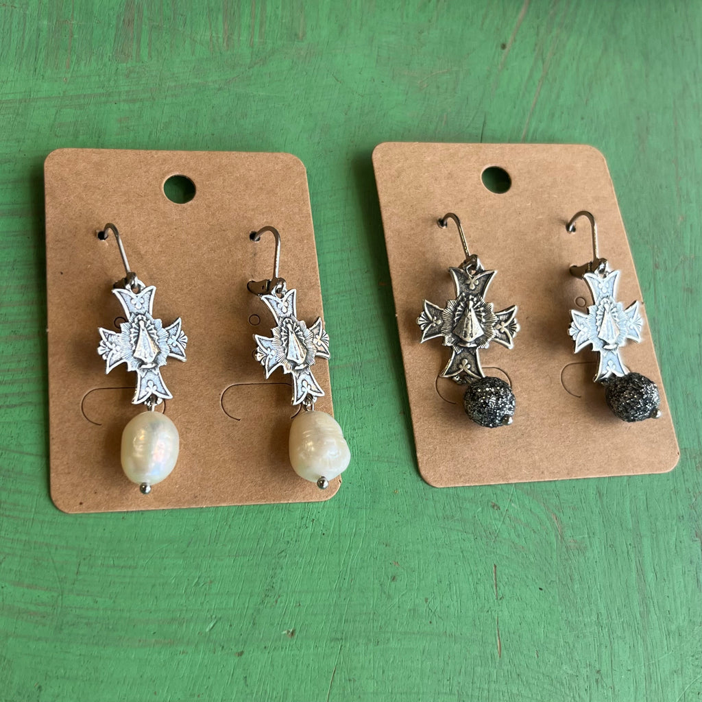 Cross Sacred Heart Dangle Earrings