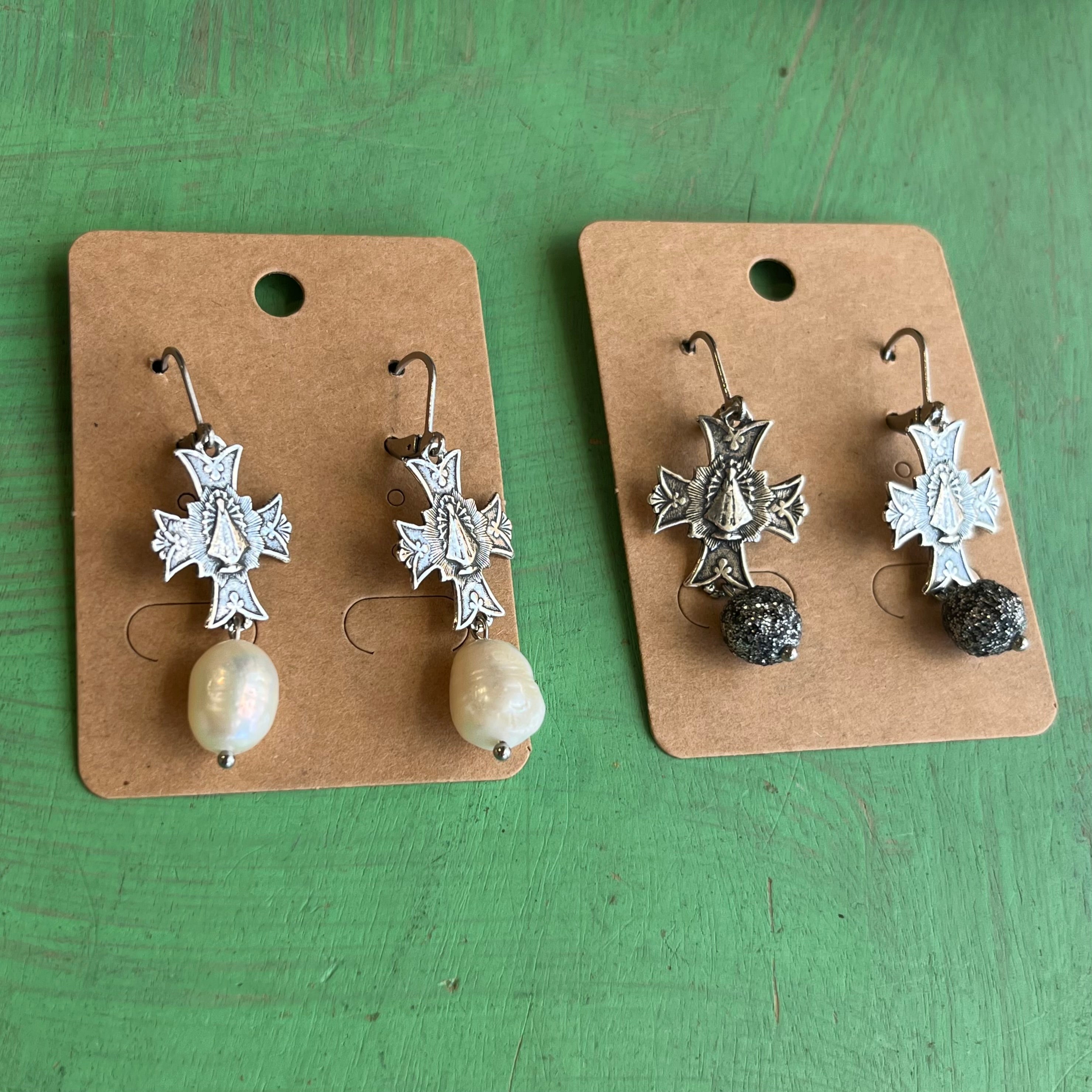 Cross Sacred Heart Dangle Earrings