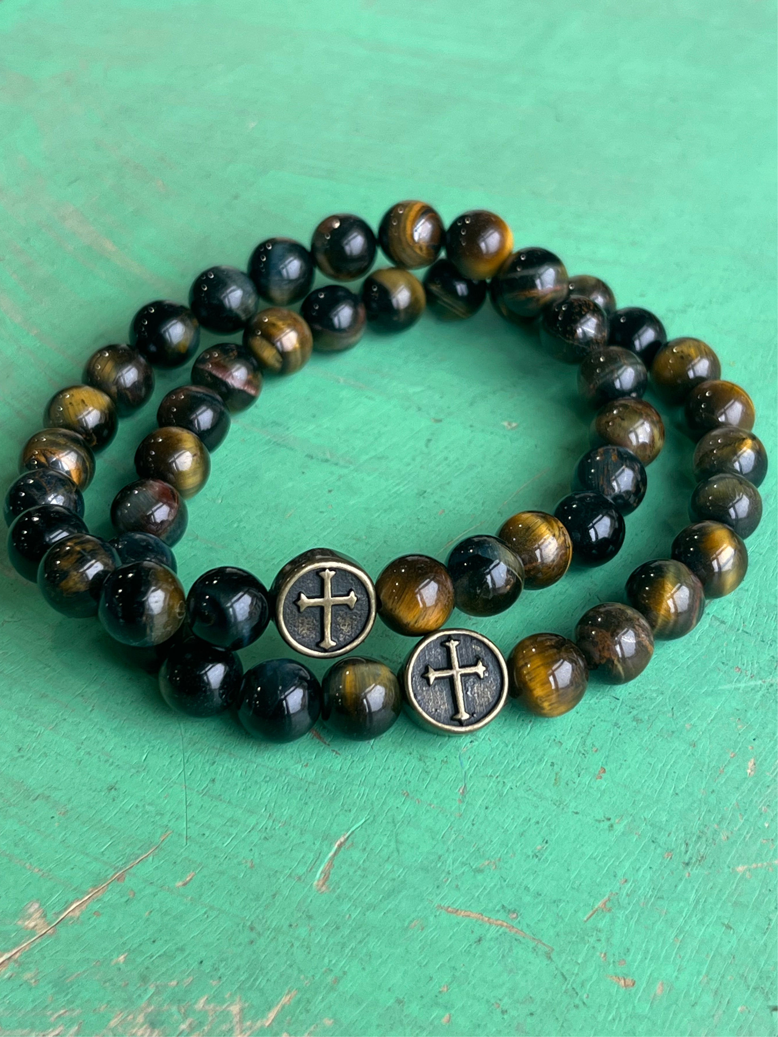 Dark Tones Tiger Eye Cross Bracelet