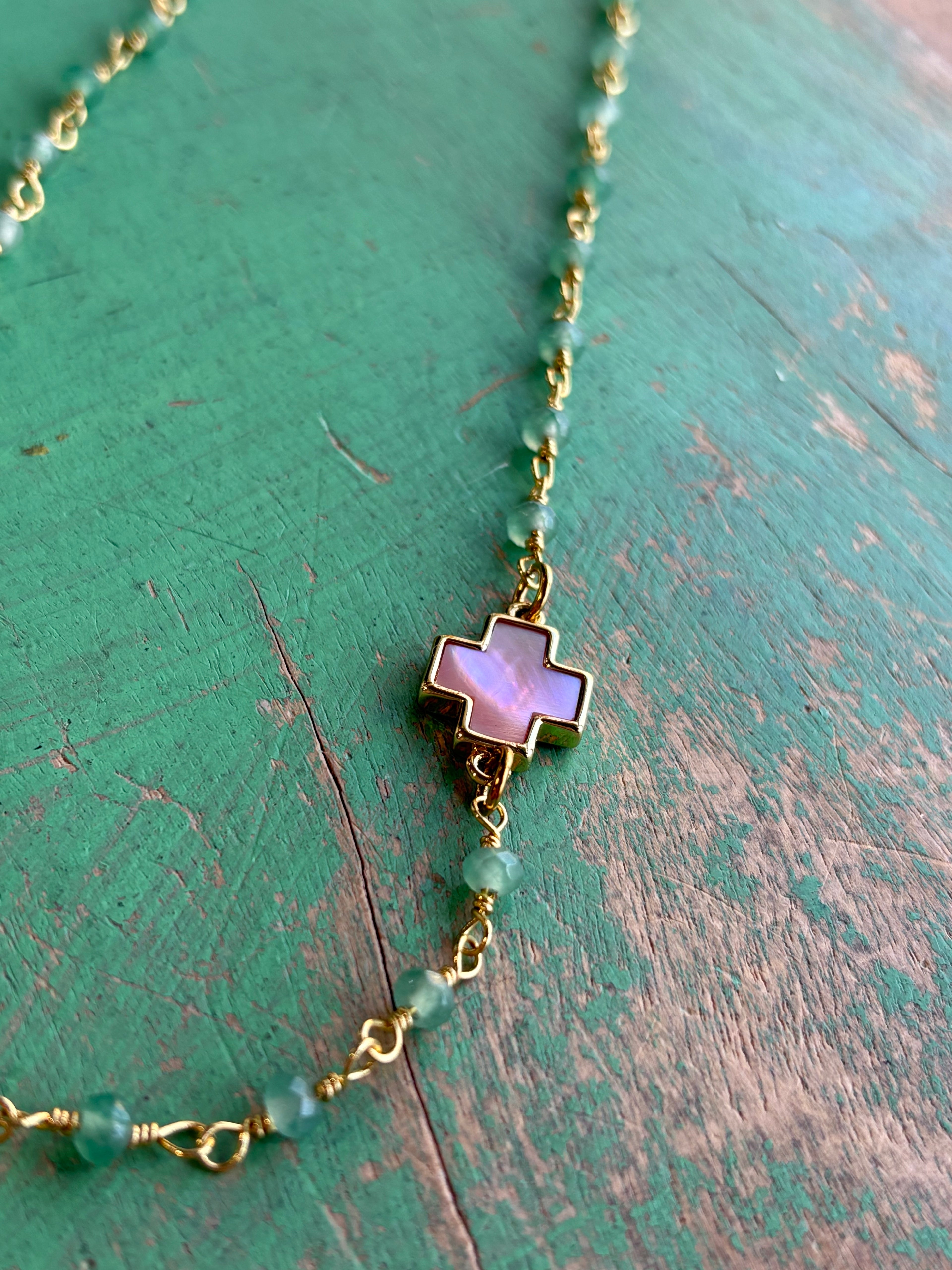 Shell Cross Natural Stone Necklace or Earrings