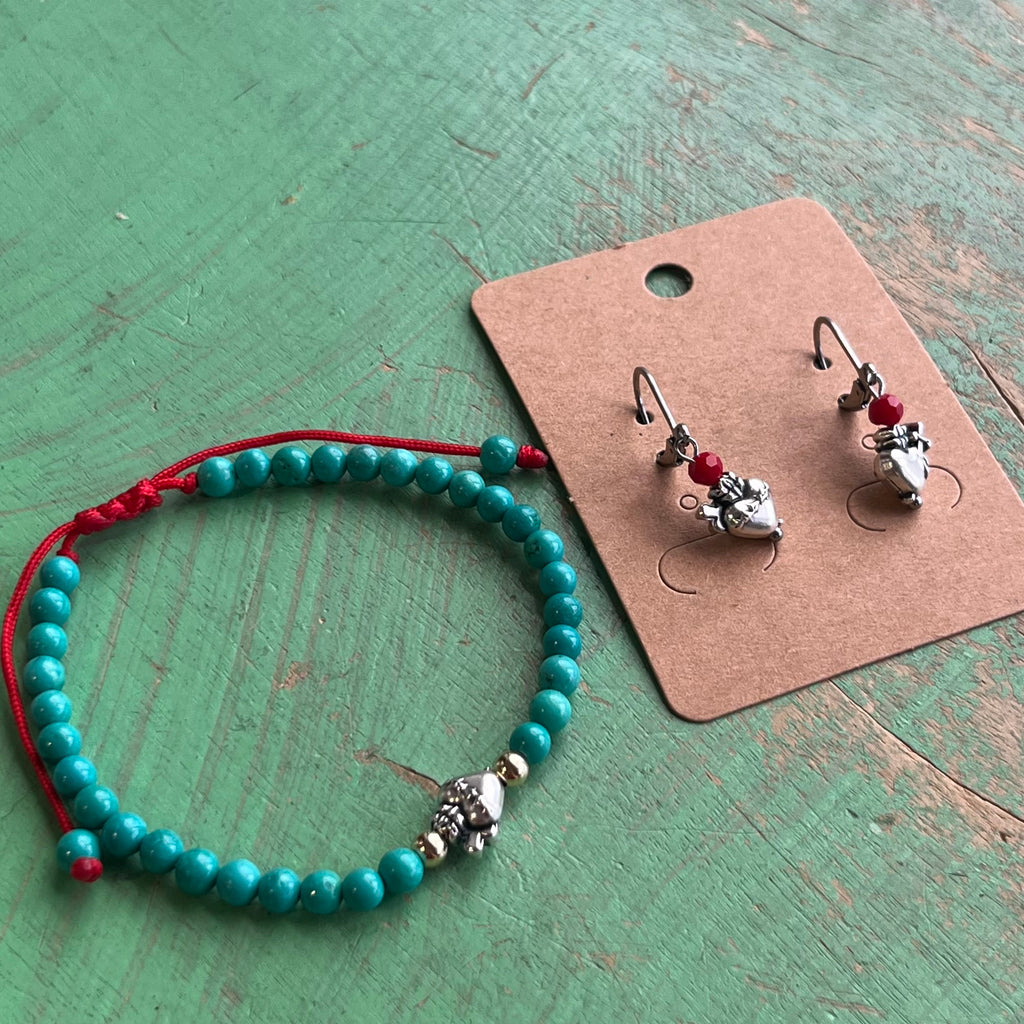 Mini Sacred Heart Turquoise Bracelet or Earrings