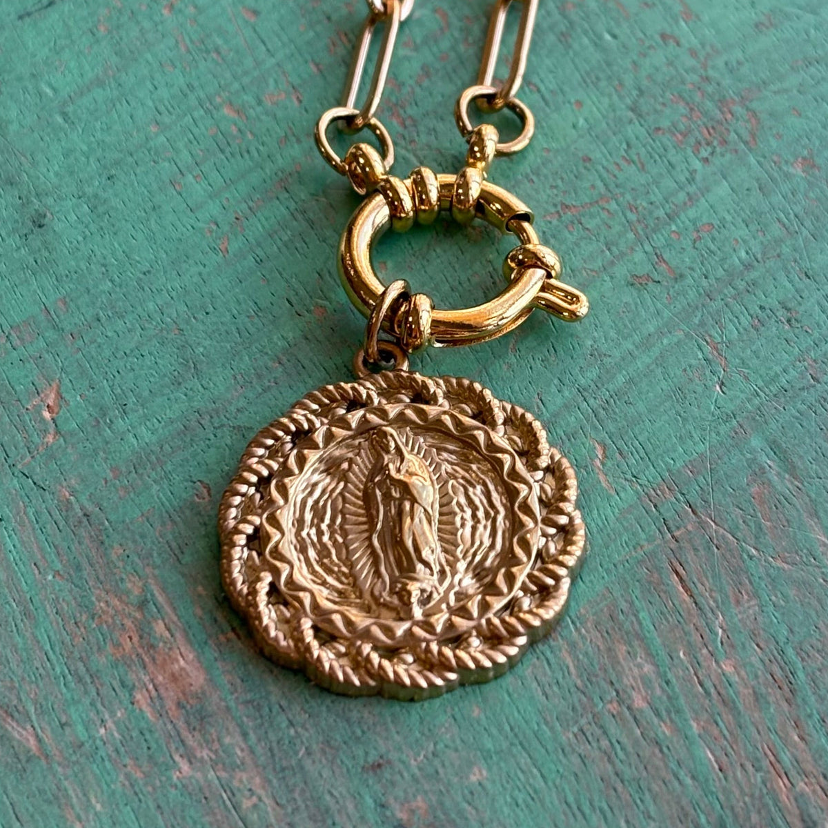 Our Lady of Guadalupe Paperclip Chain Necklace – Gold or Silver