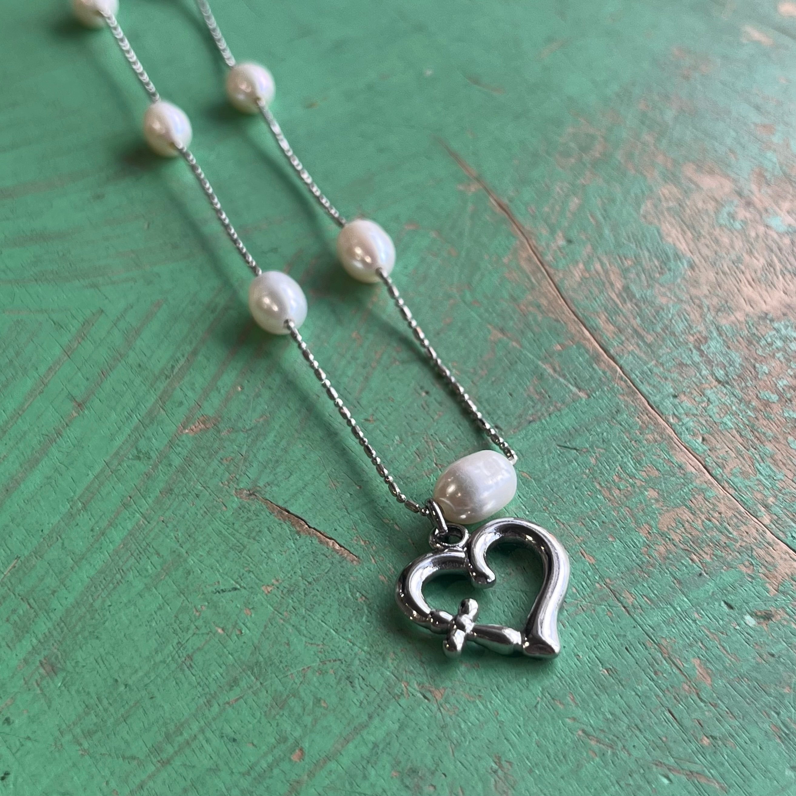 Cross My Heart Pearl Chain Necklace