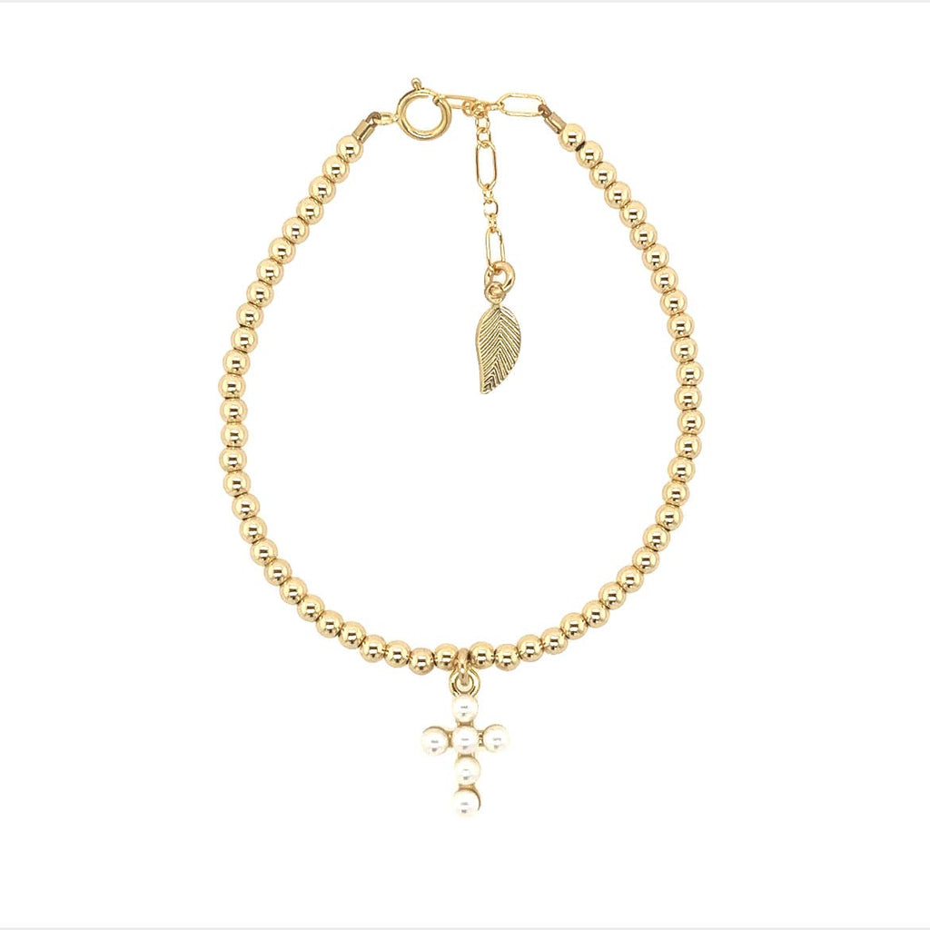 RACHEL | Pearl Charm and Gold Filled Ball Beads Bracelet