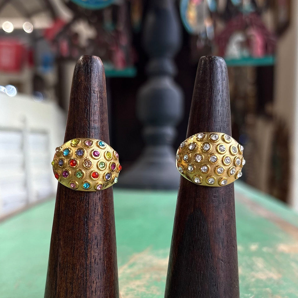 Bejeweled Stainless Steel Dome Rings
