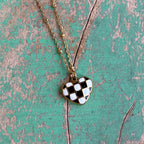 Checkered Gold Stainless Steel Heart Necklace, Earrings or Ring