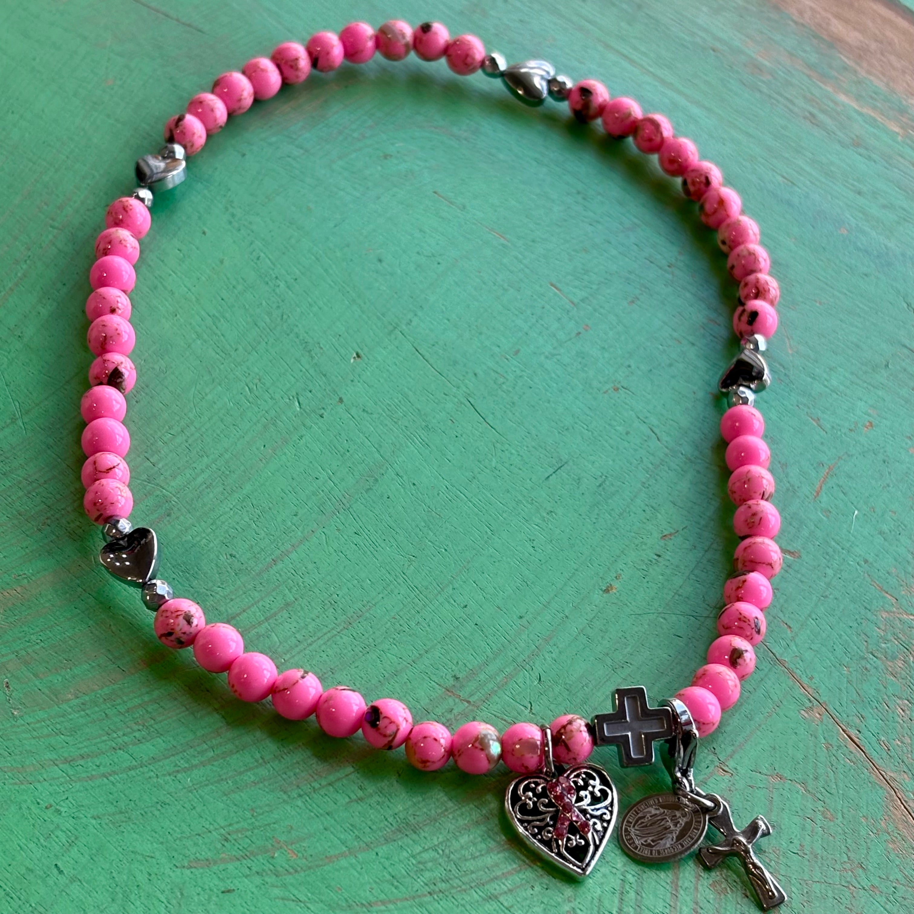 Breast Cancer Awareness Rosary Wrap Bracelet