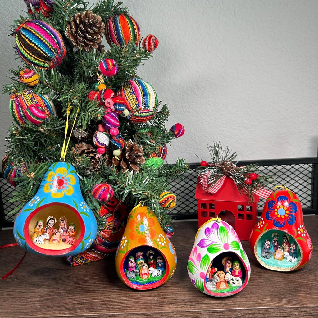 Gourd Christmas Multicolor Tree ornament with Nativity Scene
