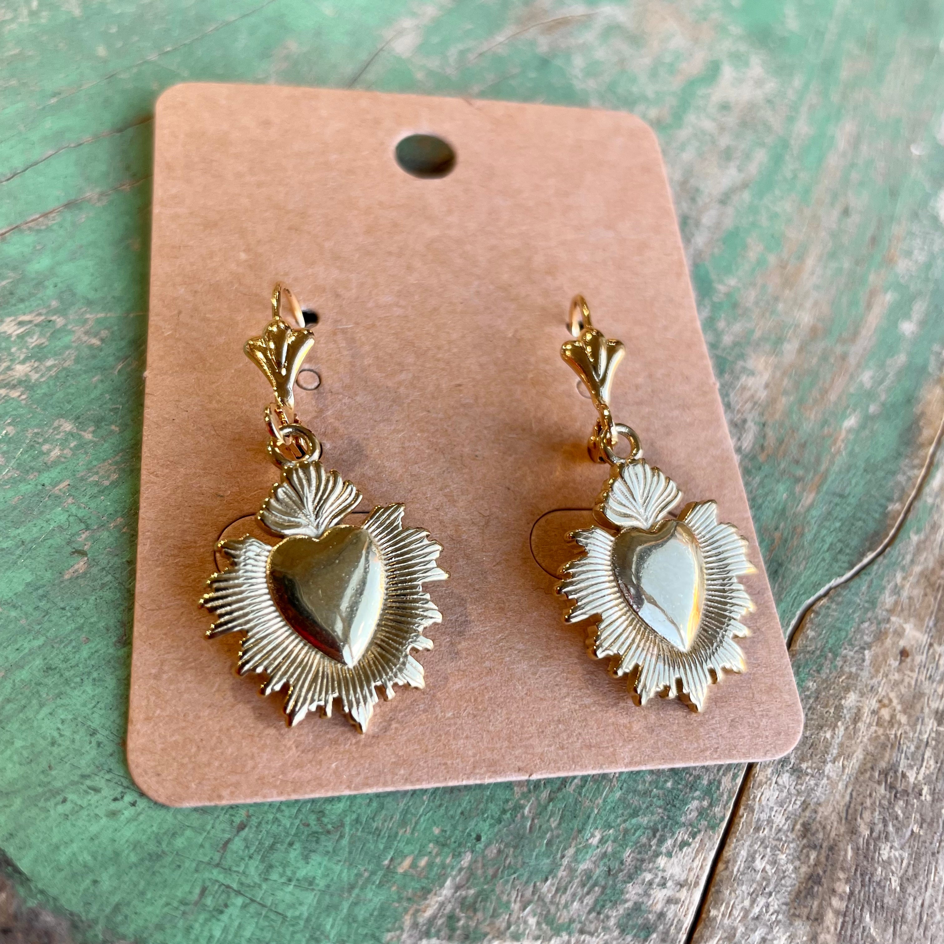 Hematite Gold Sacred Heart Necklace and Earrings