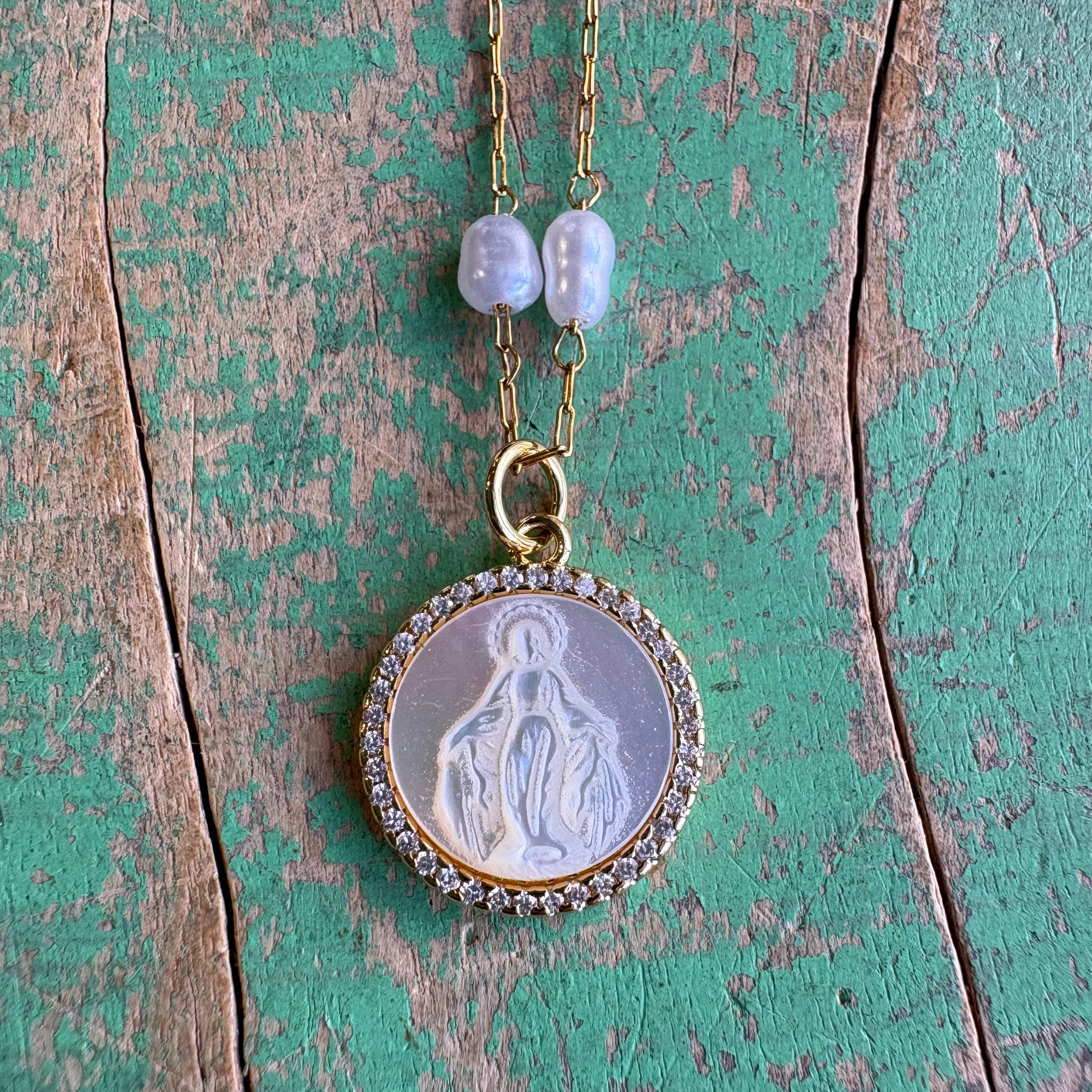 Our Lady of Grace Pearl Chain Necklace