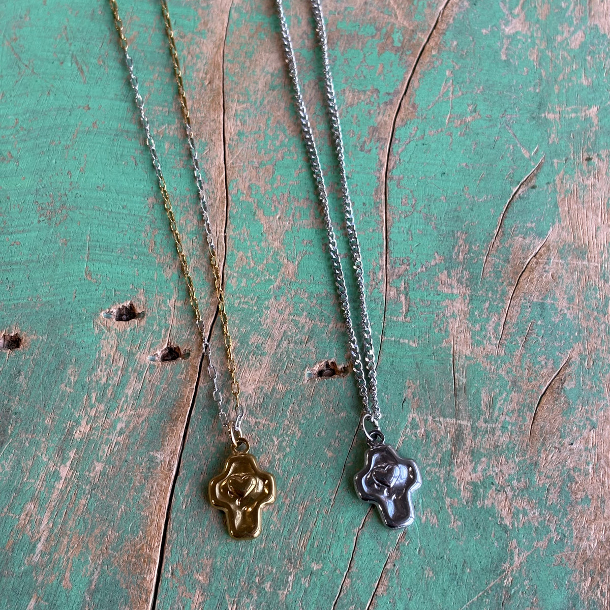 Heart-Centered Cross Necklace – Stainless Steel