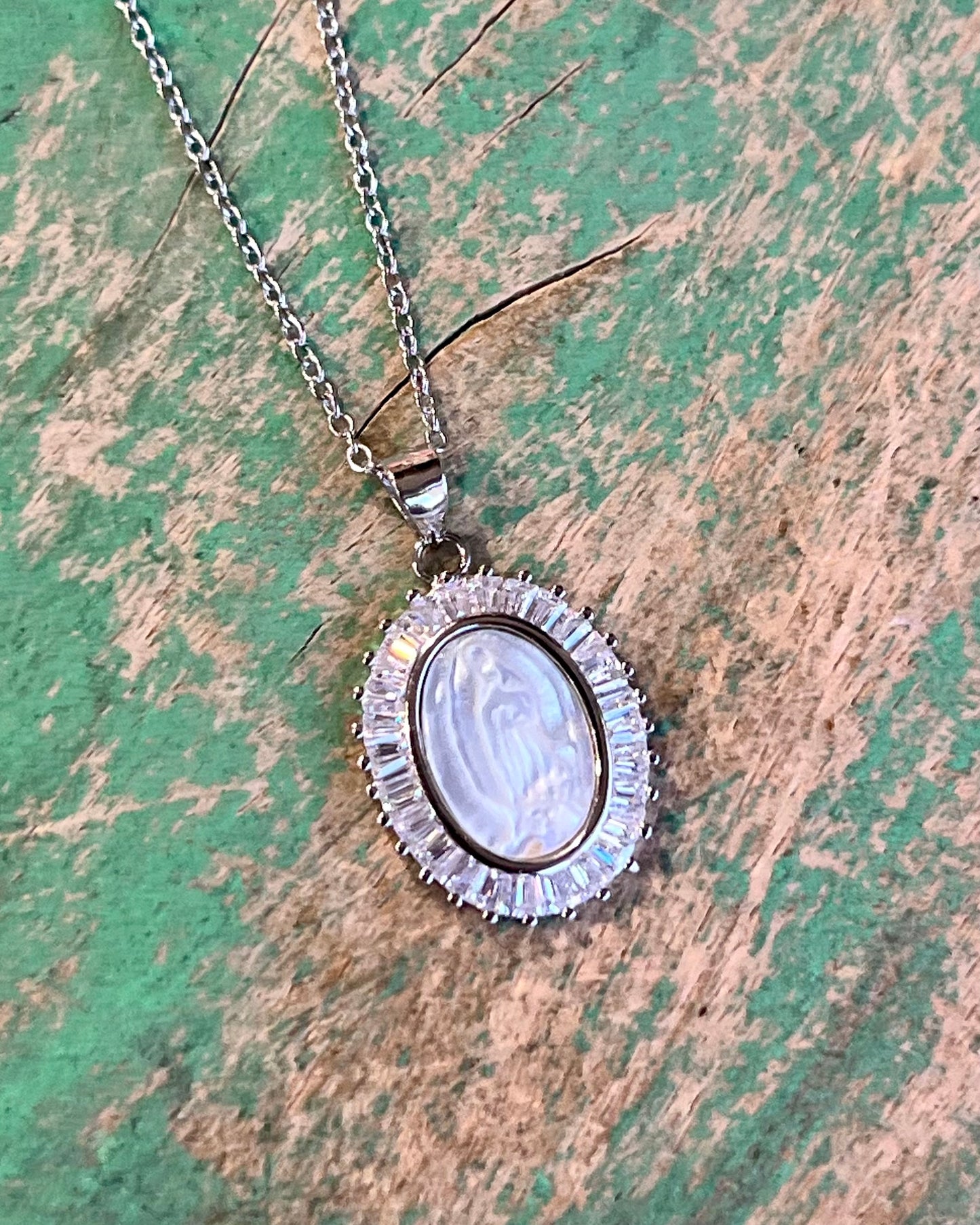 Sterling Silver Mother of Pearl OLG Chain Necklace