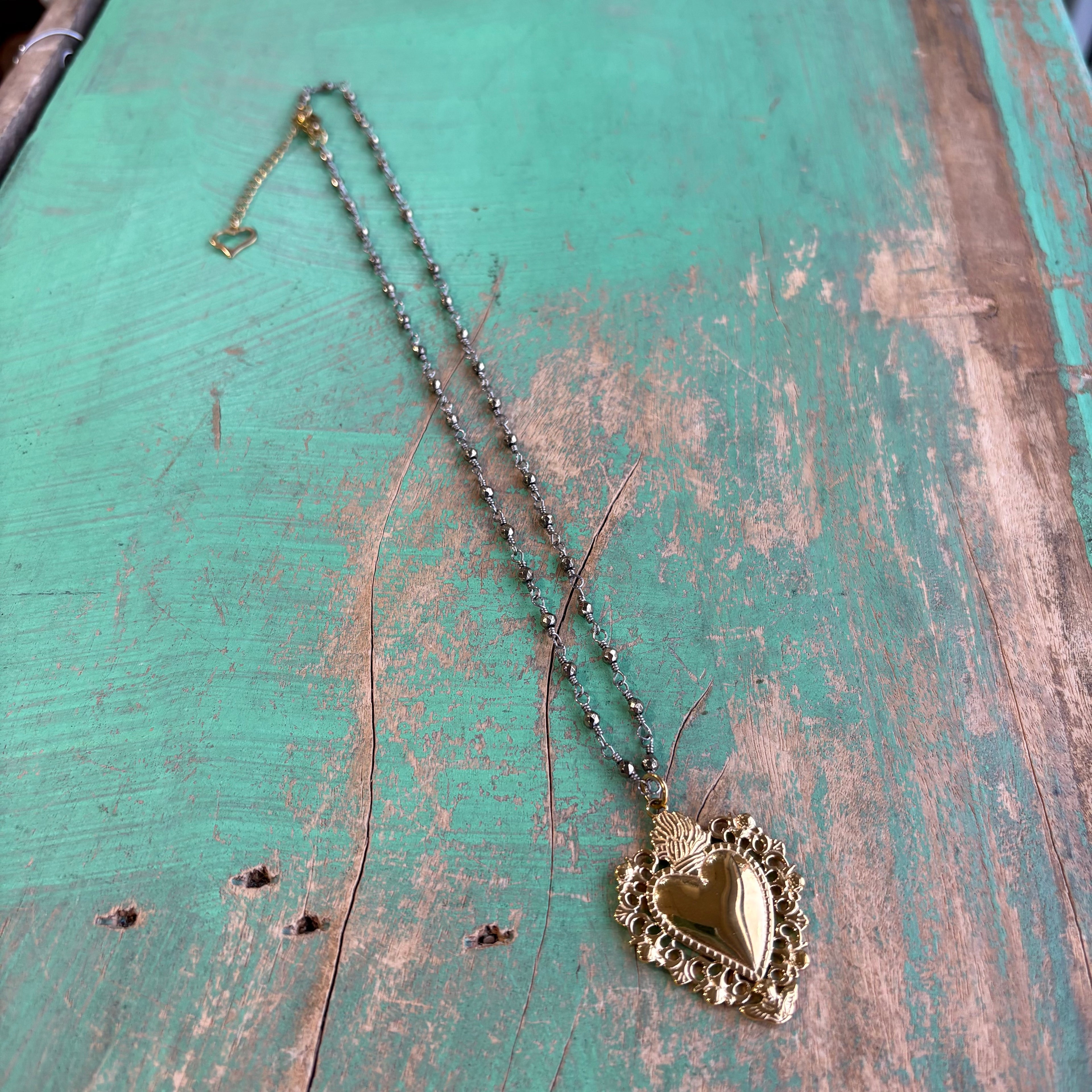 Angel Sacred Heart Hematite Necklace or Earrings