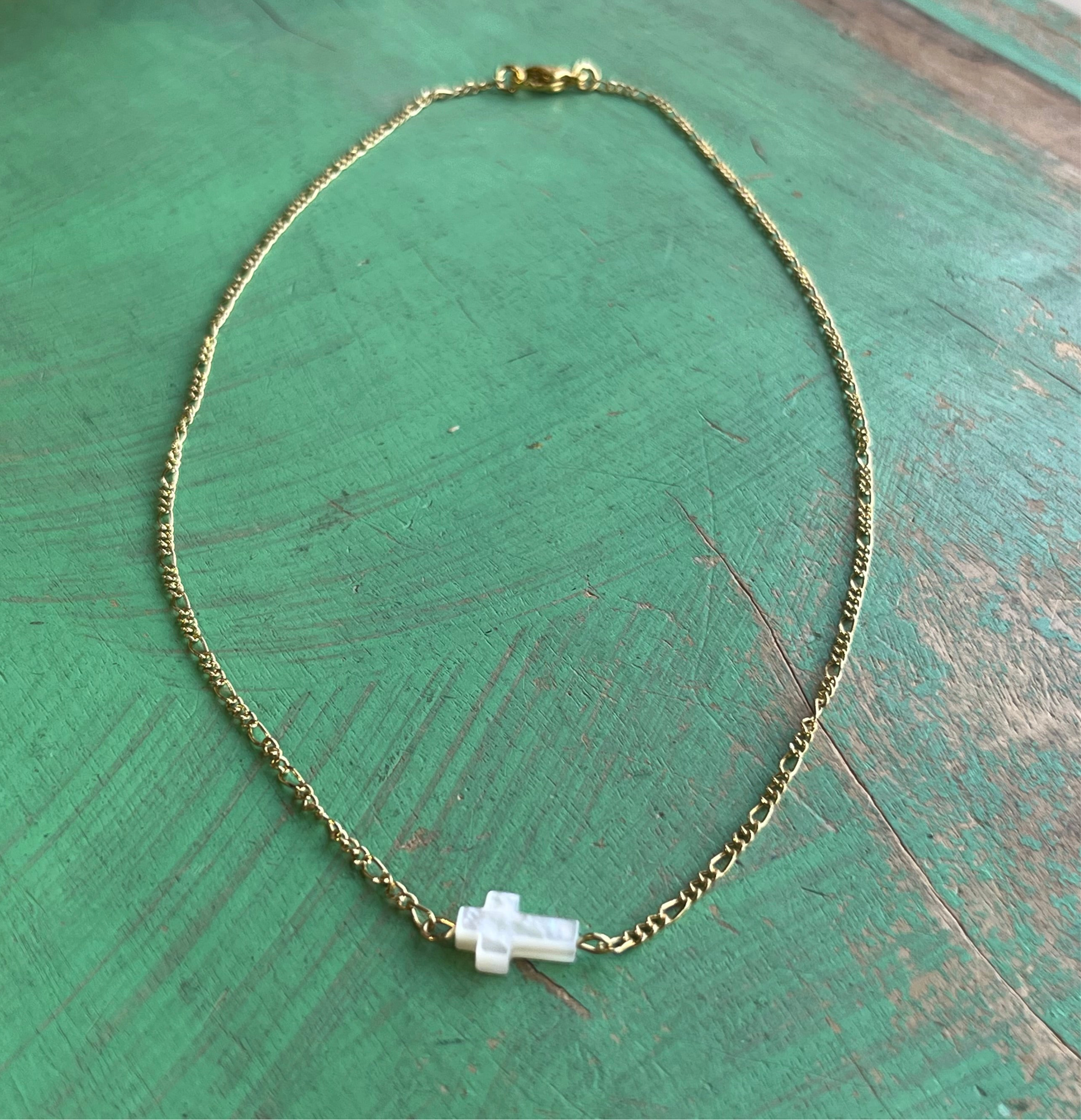 Sweet Simplicity Side Shell Cross Necklace