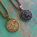 Stainless Steel Round St Michael Pendant Necklace