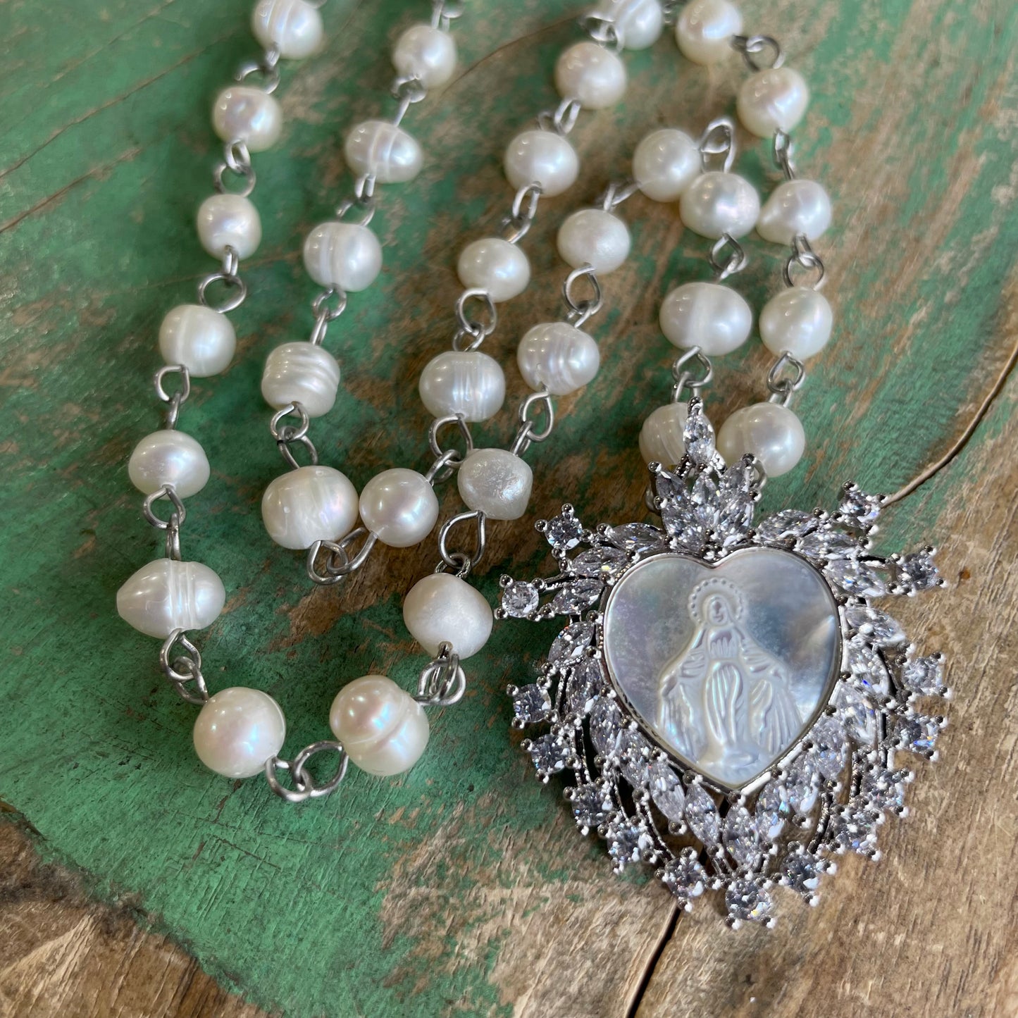 Our Lady of Grace Shell CZ FW Pearl Necklace