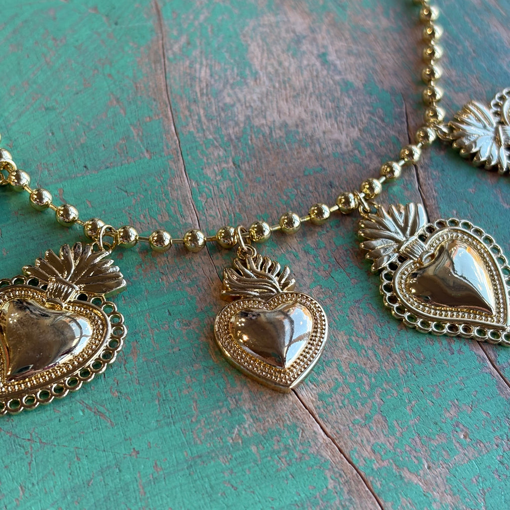 Gold Plated Hearts On Fire Necklace