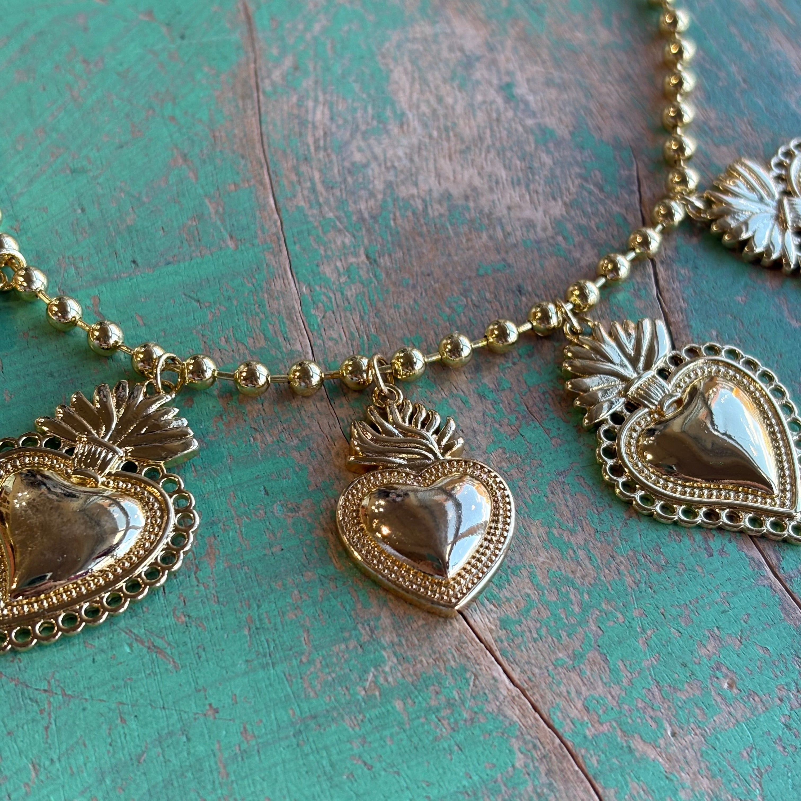 Gold Plated Hearts On Fire Necklace