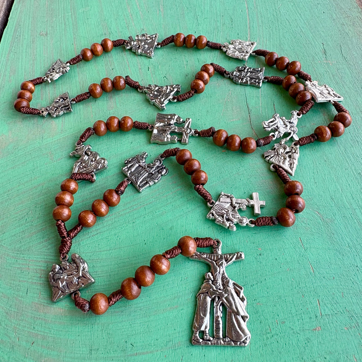Stations of the Cross Wood Rosary – 36" with Metal Statio