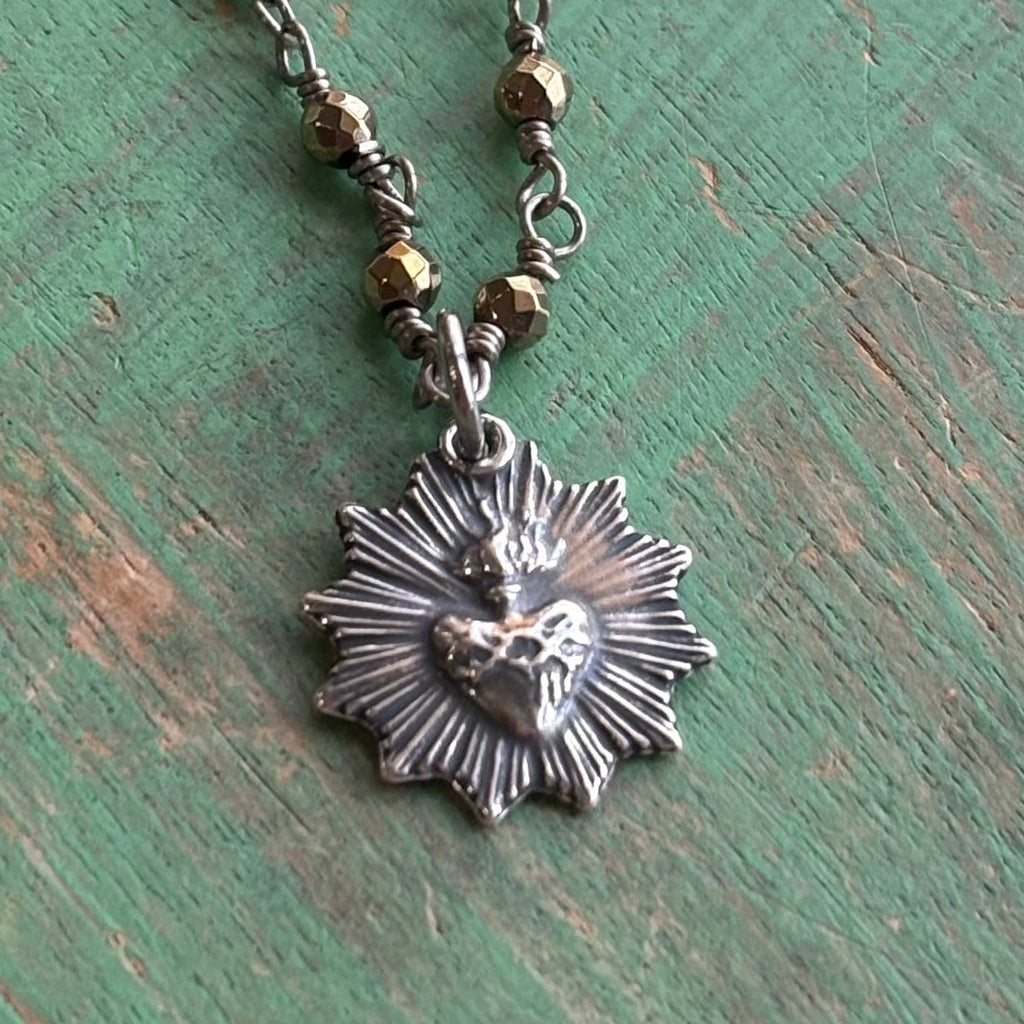 Sacred Heart Burst Hematite Necklace
