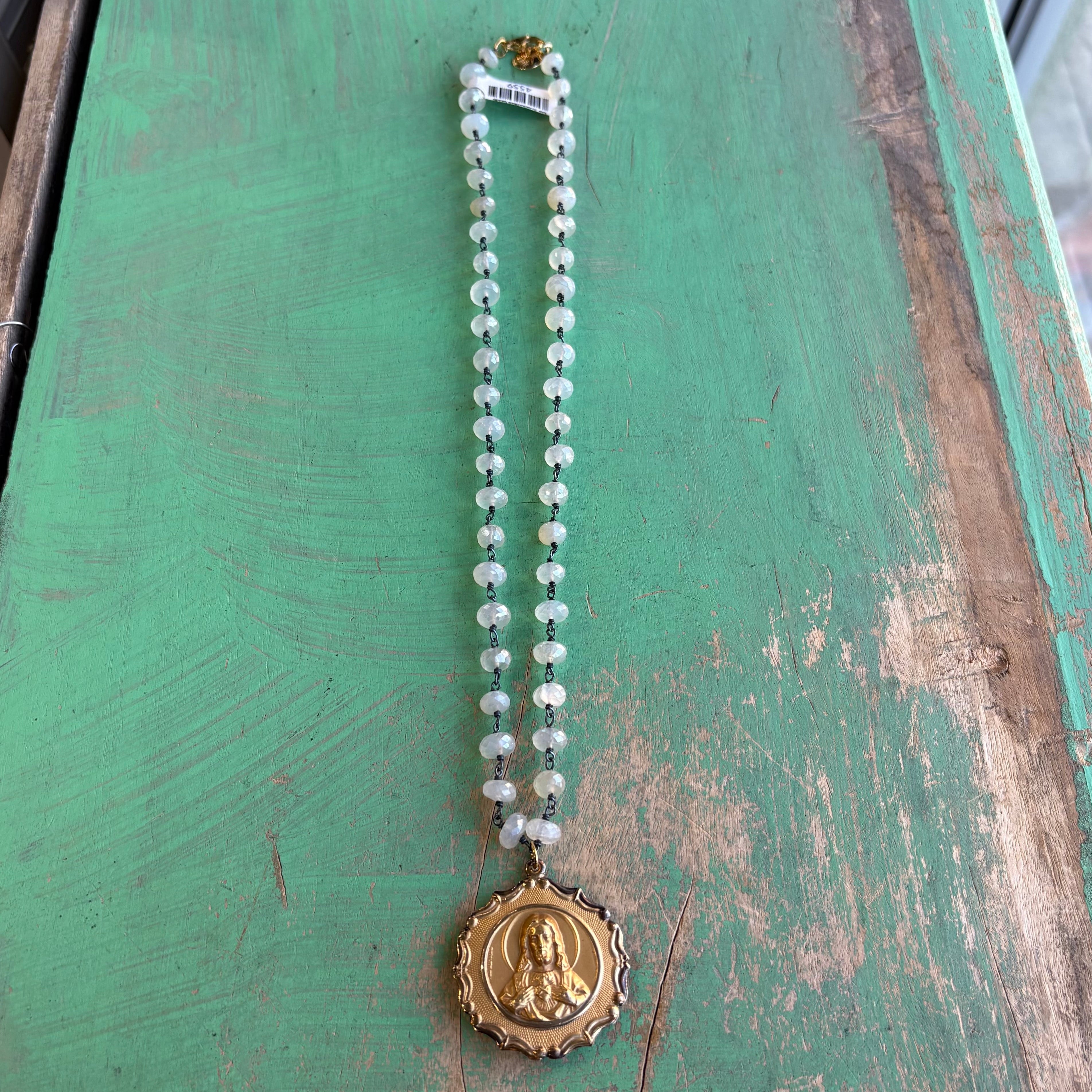 Moonstone Vintage Medal Necklace