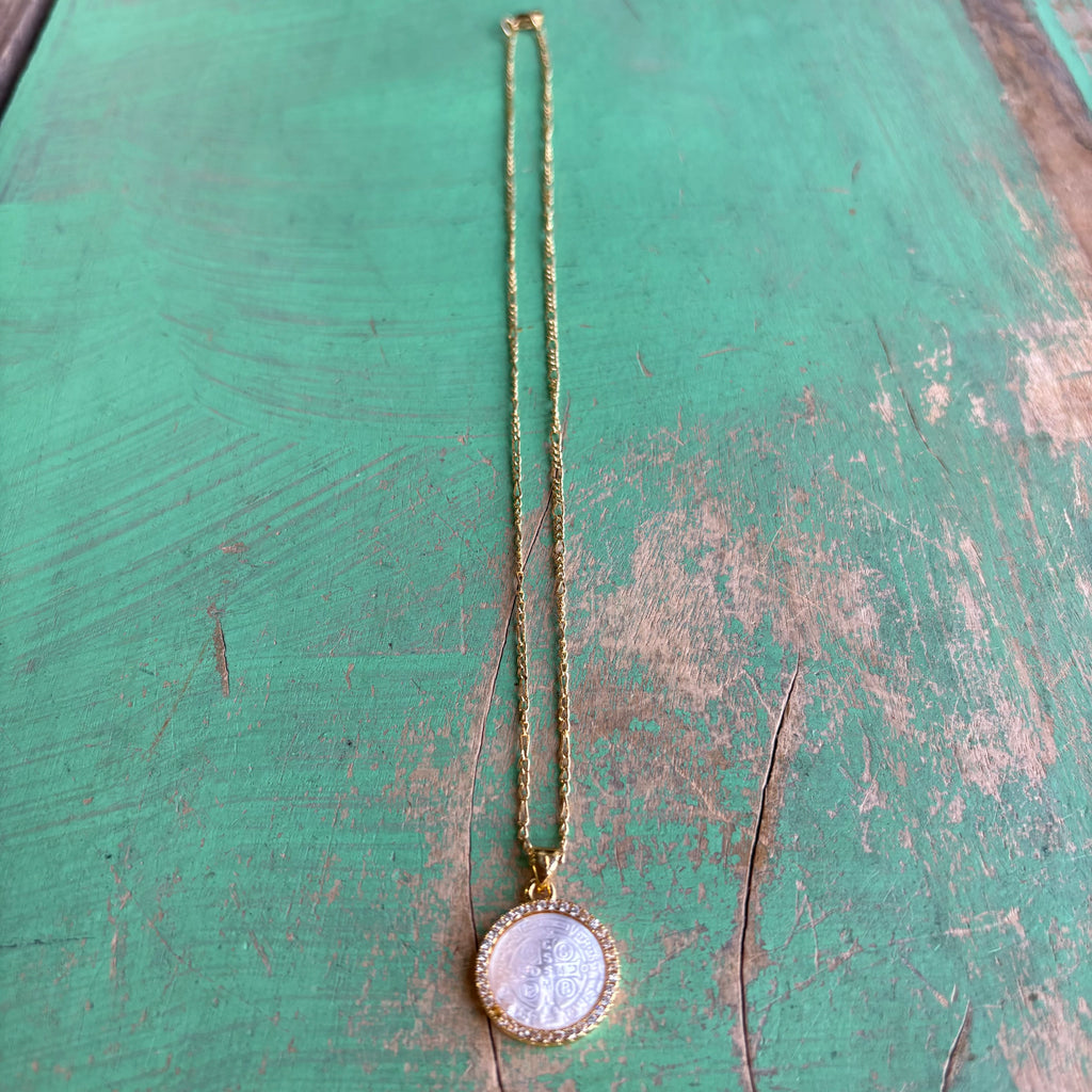 St Benedict Mother of Pearl Pendant Necklace